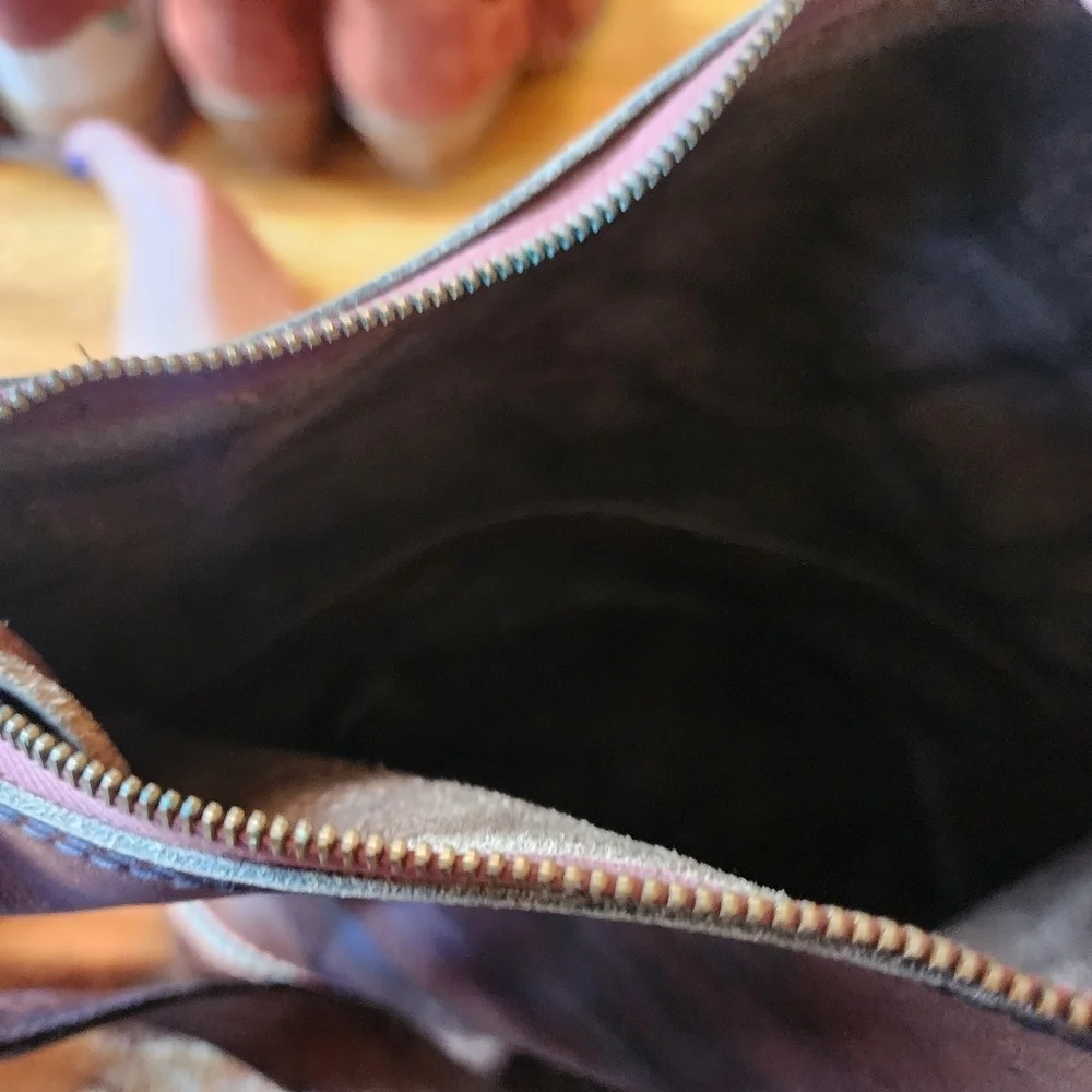Vintage  dark brown leather unlined shoulder bucket bag boho